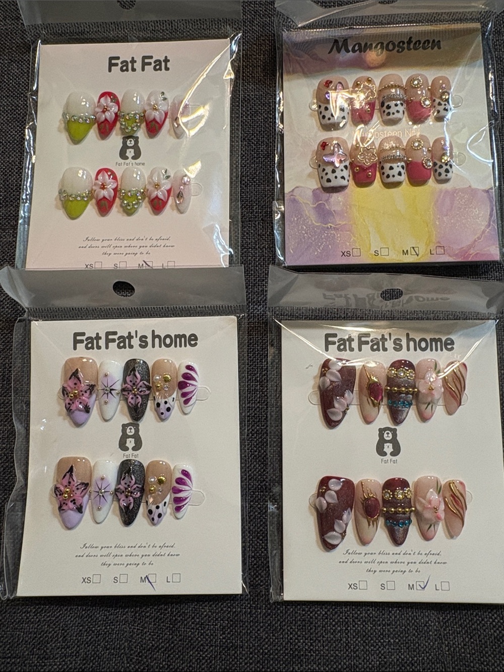 Assorted Floral & Gem Press-On Nails - Multi-Color Sets acrylic handmade Sz M